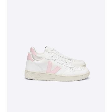 Veja V-10 LEATHER Sneakers Dames White/Pink | NL 659RVD